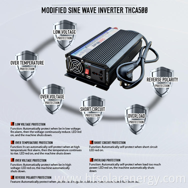 500w 12 volt to 220 volt solar power inverter with charger 220v car power inverter